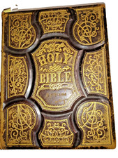 Antique 1872 Bible N/T O/T + Apocrypha Collier family records w/ Ephemera. Fair picture