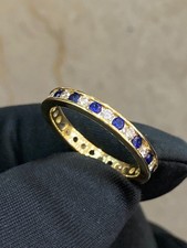 1.20 TCW Round Brilliant Cut Diamonds Blue Sapphire Unisex Ring 18K Yellow Gold picture