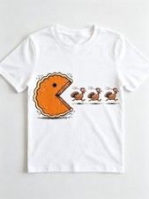 Funny Pumpkin Pie Chasing Turkeys tshirt Thanksgiving Pac-Man Graphic picture
