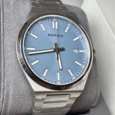Bering Classic Light Blue Dial Stainless 39mm Men’s Watch Sapphire 17639-707  picture