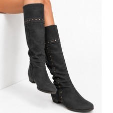 Arche LN Tall Studded Knee High Boots Size 40 / 9 France Low Black Matte Leather picture