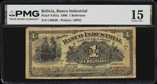 RARE BOLIVIA Banco Industrial 1 Boliviano 1.1. 1906 P# S161a PMG Choice Fine 15 picture