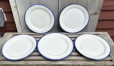 Antique English Leeds Creamware Blue Feather Edge Dinner Plates  picture