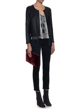 ELIZABETH and JAMES Black Leather Fringe Lightweight Garvin Jacket S NEW picture