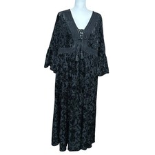 NWT Torrid Black Burnout Velvet Maxi Dress 2X Lace Up Bell Sleeve Whimsigoth picture