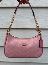 Coach Pink Signature Canvas Teri Shoulder Bag with Gold Hardware picture