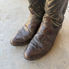 Tony Lama El Ray Men's Dark Brown Alligator Belly Cowboy Boots Size 10D Vtg picture