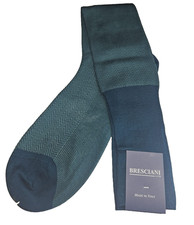 BRESCIANI Men Italian Socks 100% Cotton Size L Peacock Blue/Mint New With Tags picture