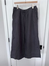 FLAX Wide Leg Linen Pull On Cropped Pants Washed Black Color Size Medium EUC picture