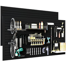 2Pcs 4 x 8ft Garage Slat Wall Panels Heavy PVC Wall Organizer with 12 Hooks picture