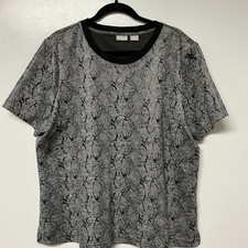 NWT Chico’s Size 3 US XL Snake Print Jacquard Tee Top Black Short Sleeve $59.50 picture