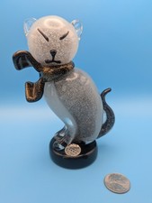 Vintage Alfredo Barbini Murano Glass Cat Figurine - Grey Pulegoso Glass Italy picture