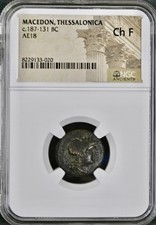 Ancient Greek Thessalonica Macedon Kingdom Coin NGC Graded 187BC-131BC Artemis picture
