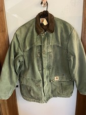 Vintage Carhartt Jacket Mens Lg. CB2594 Green Blanket Lined Chore Coat USA Made picture