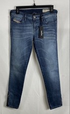 Diesel Women's Blue Skinzee-Low-Zip Super Slim Skinny Jeans Ankle Zip NWT Sz 30 picture