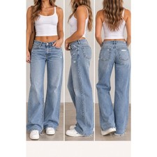 Hollister Low-Rise Baggy Jeans Long Light Wash Distressed picture