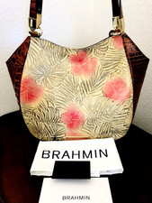 Brahmin Marianna Pecan Amina Croc Embossed Leather Bag Hawaii Flower picture