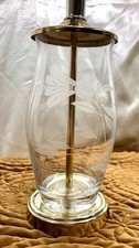 Vintage Frosted Floral Glass Table Lamp, Etched Flower Design, Gold Tone Base picture