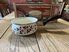 VTG MIB 1982 Sheffield Strawberries n' Cream 1qt Enamelware Sauce Pan CUTE picture