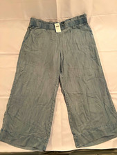 J.Jill Women’s Denim Lyocell Pants Blue Pull On Wide Leg Cropped LG Petite NEW picture