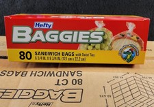 Hefty Baggies 80 Sandwich Bags with Twist Ties x24. Size 6 3/4in. X 8 3/4in. New picture
