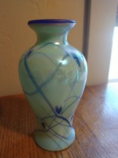 Fenton Dave Fetty Hanging Hearts Vase - Seamist & Cobalt - Rare find not signed  picture