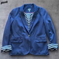 Joules Blazer Womens 8 Navy Single Button Striped Lining Notch Lapel Jacket picture