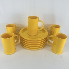 Vintage Dansk Melamine Plates Cups YELLOW Plastic Stacking 9.25” Lot Set Of 11 picture