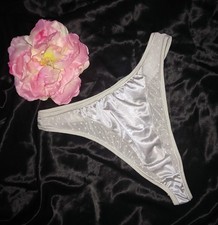 NWT Cacique VINTAGE Second Skin Satin & Mesh High Cut Thong Panties 🩶 Size M/6  picture