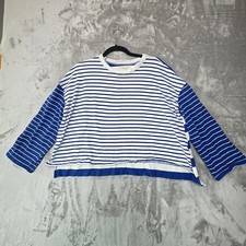 Madewell Blue White Striped Boxy Long Sleeve Tee Cotton Drop Shoulder Small picture