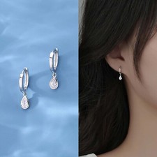 Teardrop Hoop Earrings For Women Dainty Cz Droplet Earrings Fine Jewelry Gift picture
