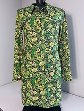 Zara Womens Green Floral Knit Mini Dress Retro 60's Inspired Mod Size S picture