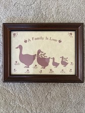 VTG Russ Berrie A Family Is Love Framed Geese Stencil Art Country Cottagecore picture