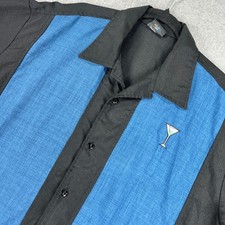 Steady Last Call Bowling Shirt Mens XL Black Blue Martini Glass Rockabilly Retro picture