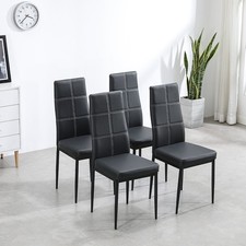 4pcs Elegant Dining Chairs with 6 Grids Decoration Backrest White Cushion Black picture