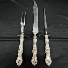 VTG 1835 R Wallace Silver Plate 3 Pcs Carving Set Knife Fork Steel Ornate Floral picture