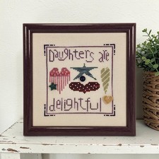 Daughters are Delightbul Framed Finished Cross Stitch Folk Art Heart Star 7.75