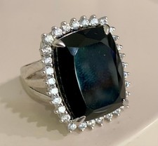 Massive Black Spinel Gemstone Gorgeous Ring w/30 White Topaz - Sterling Silver picture