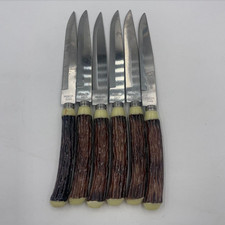 Mid Century Set of 6 Vintage Steak Knives Stainless Steel Japan Faux Antler picture