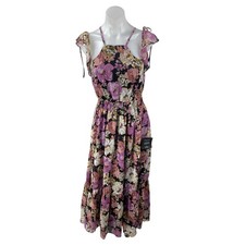 NEW Lulus Women's Multicolor Floral Smocked Cold Shoulder Midi A-Line Dress Sz S picture