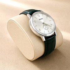 Seiko SRK050 quartz silver dial with green strap 41 mm picture