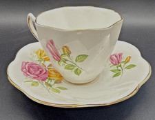 Teacup & Saucer VTG Royal Stuart England Fine Bone China Floral Roses gold trim picture
