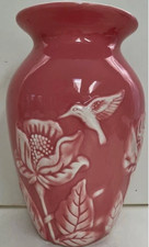 Vintage Pink Ceramic Teleflora Gift Vase With Embossed Hummingbird & Flower Desi picture