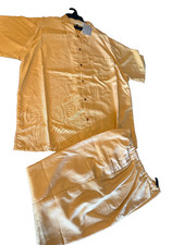 VTG 60s Saxony 100% Rayon Beach Outfit Men 2XB Mango Yellow Shirt Pants Set 2Pc picture