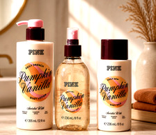 🎃New PINK by VS Limited Edition 3 PC Set~ Pumpkin Vanilla 👻🎃🐈‍⬛ picture