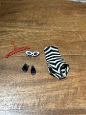 Vintage Original 1958-1960s Barbie Ponytail Zebra Swimsuit, Sunglasses & Shoes  picture