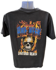 Vintage 1999 Daytona Bike Week Skull Flames T Shirt USA Made Murina Biker Tee M picture