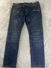 ZLZ Denim Men’s Moto Biker Jeans 40W Dark Wash Ribbed Distressed Stretch Denim picture