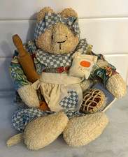 Vintage 1988 Teddy Bear Plush Baker w/ Rolling Pin & Basket, Small Washable picture