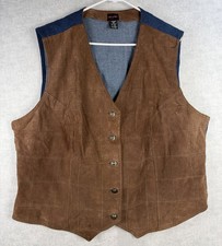 Vintage Gloria Vanderbilt Women’s 2X Leather Front Vest Blue Denim Back Western picture